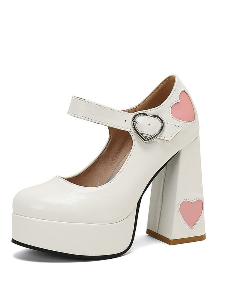 Vintage Heart Cut-Outs & Buckle Mary Jane High Heel Shoes - vintage shoes, retro heels