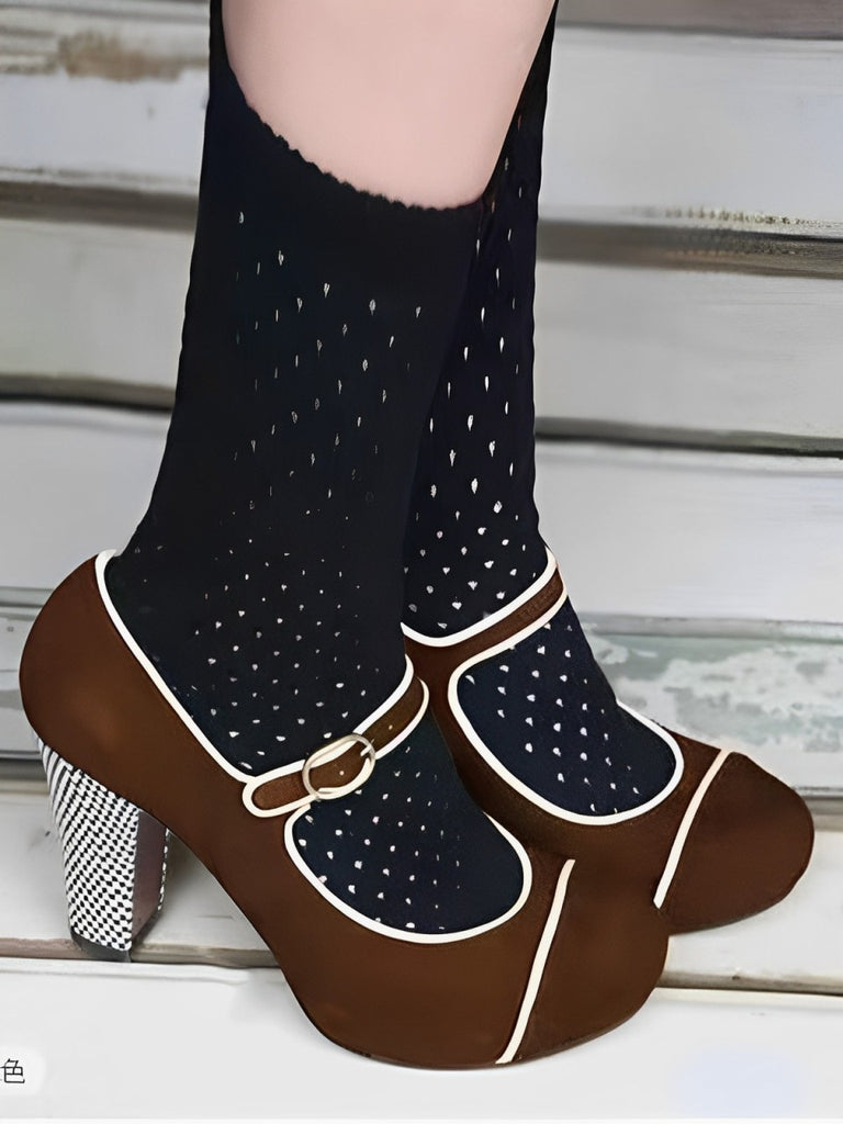 Vintage Plaids Patchwork Suede Mary Jane High Heel Shoes - vintage shoes, retro heels