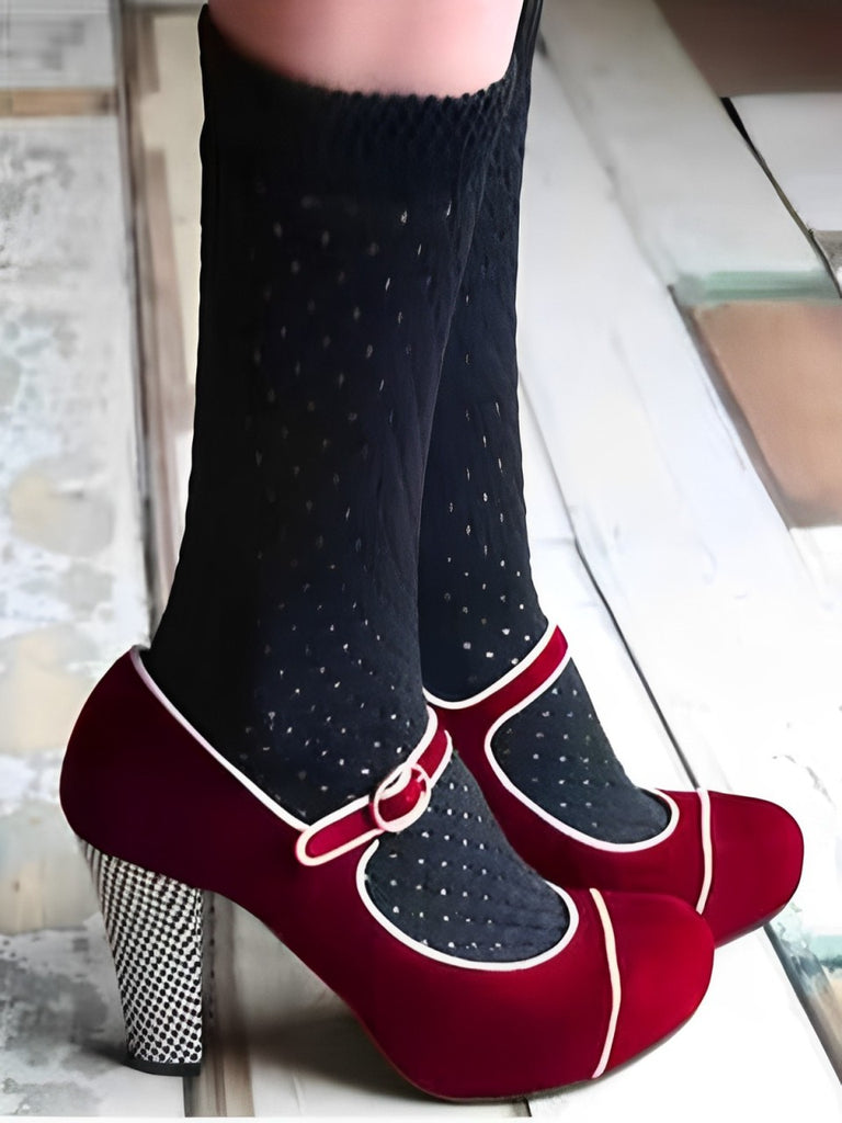 Vintage Plaids Patchwork Suede Mary Jane High Heel Shoes - vintage shoes, retro heels