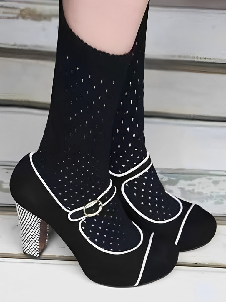 Vintage Plaids Patchwork Suede Mary Jane High Heel Shoes - vintage shoes, retro heels