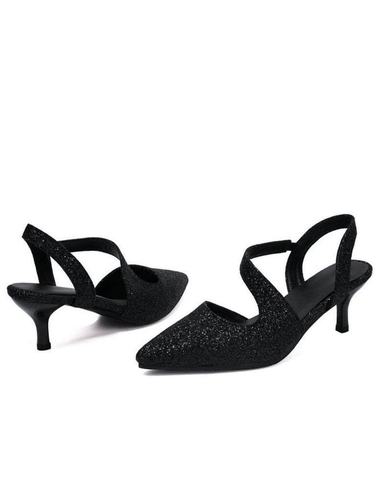 Vintage Shimmer Pointed Toe Kitten Heel Office Shoes - vintage shoes, retro heels