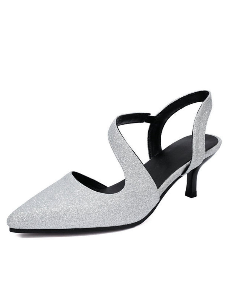 Vintage Shimmer Pointed Toe Kitten Heel Office Shoes - vintage shoes, retro heels