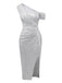 Silver 1920s Sequin One-Shoulder Side-Slit Dress - vintage dress, retro fashion, Gatsby party