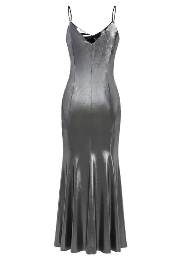 Silver 1930s Spaghetti Strap Mermaid Dress - vintage dress, retro fashion