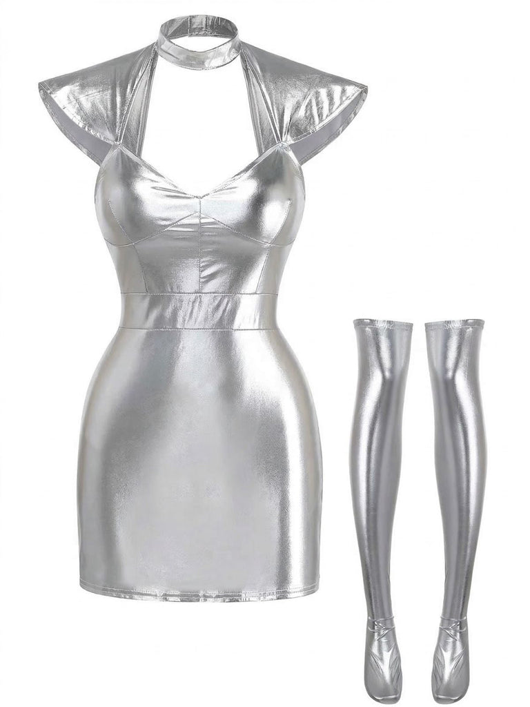 Silver 1960s Futuristic Metallic Space Costume, vintage fashion, retro style - perfect for women who love vintage and retro fashion
