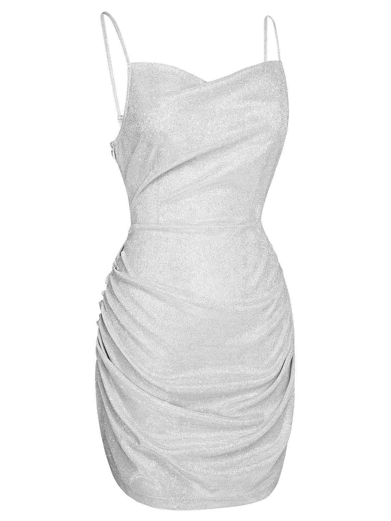 Silver 1960s Spaghetti Strap Sparkling Mini Dress: timeless style reimagined