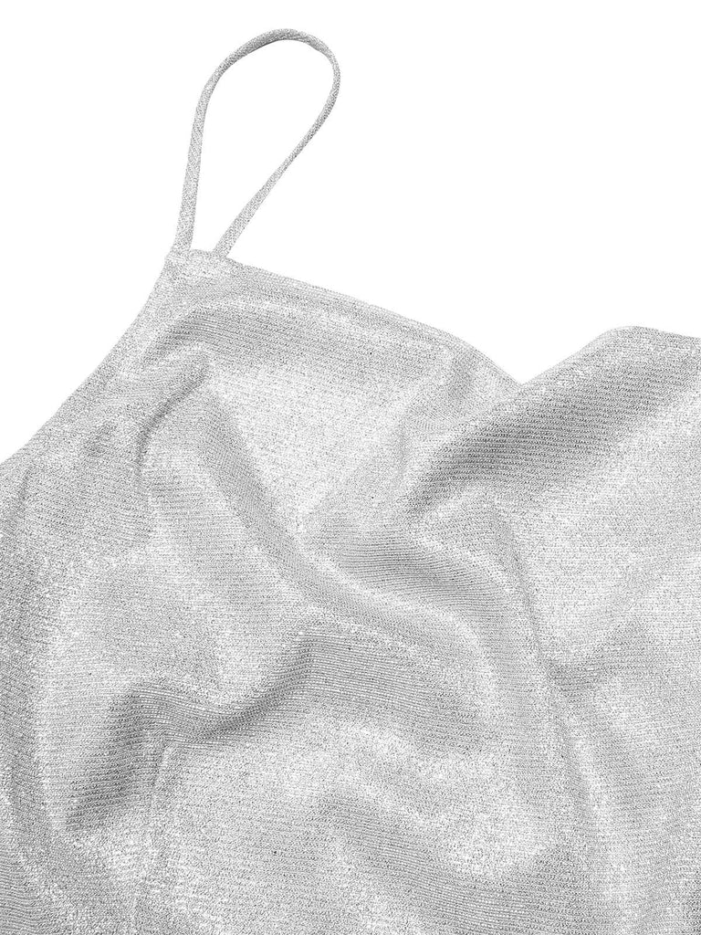 Silver 1960s Spaghetti Strap Sparkling Mini Dress: timeless style reimagined