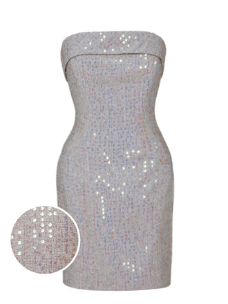 Silver 1970s Bandeau Sequin Pencil Dress, vintage dress, retro fashion - perfect for women who love vintage and retro fashion