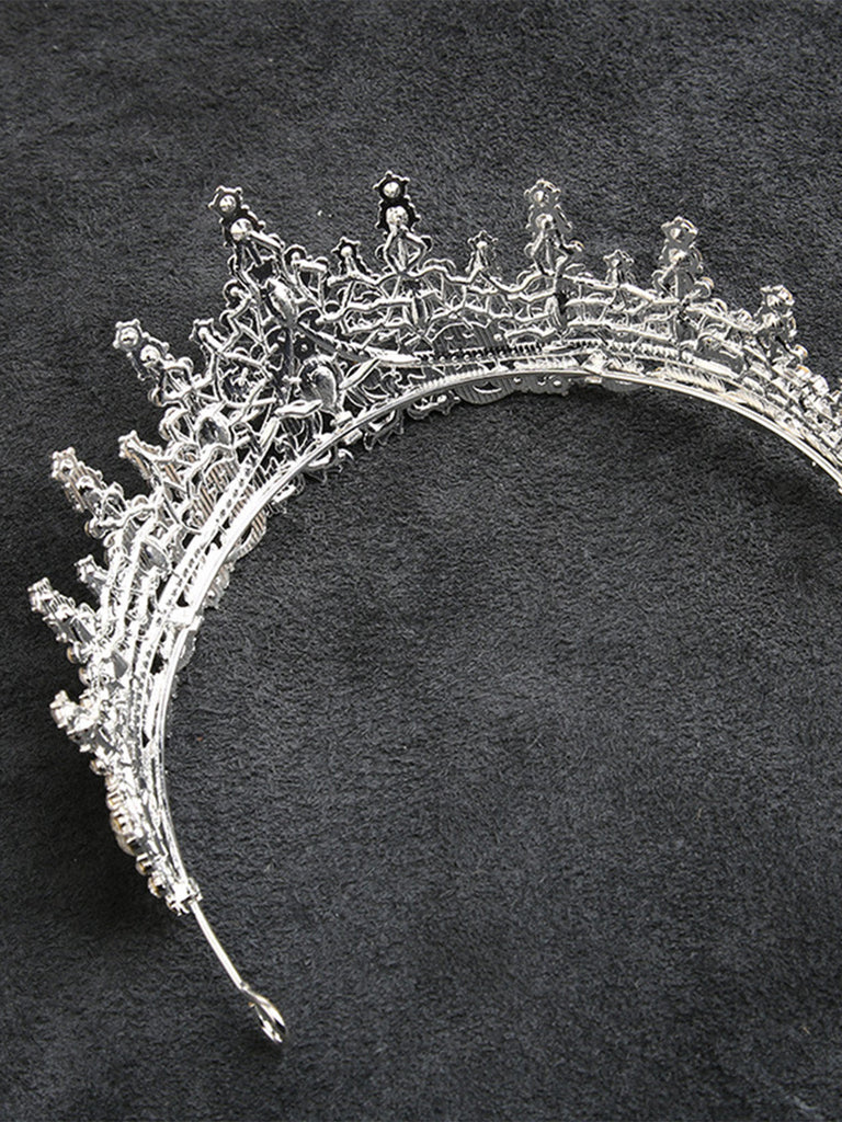 Silver 1970s Crown Rhinestone Headband 4