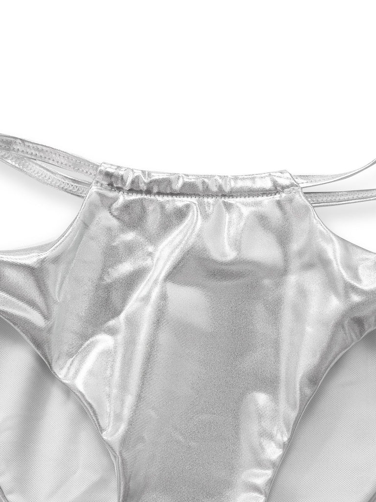 Silver 1970s Holographic Sequin Fringe Bikini Set - vintage fashion, retro style