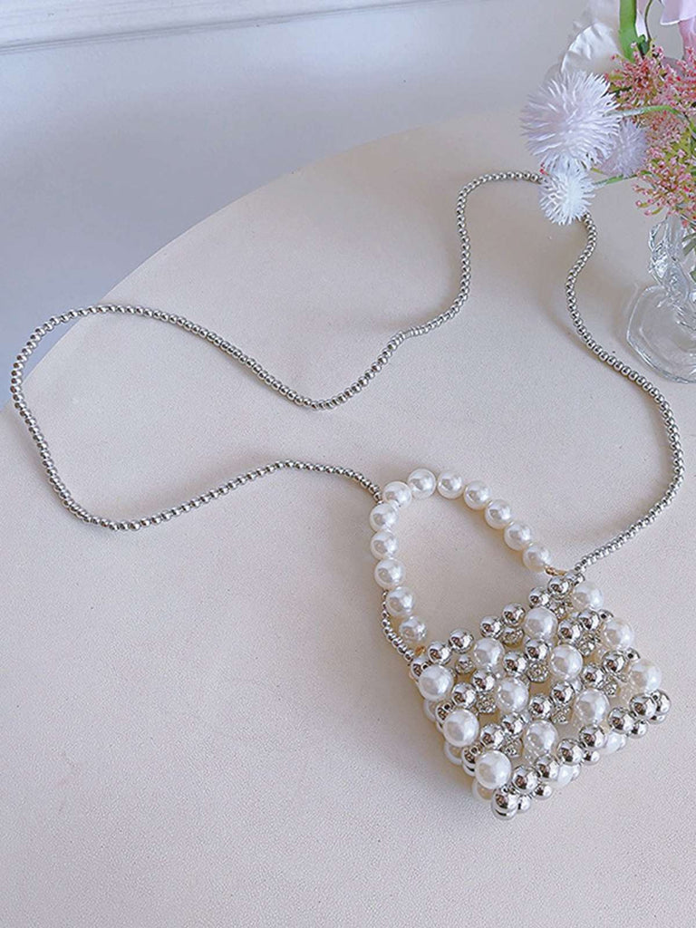 Silver Beaded Crossbody Mini Square Bag - vintage fashion, retro style