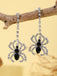 Silver Halloween Rhinestone Spider Drop Earrings - vintage fashion, retro style