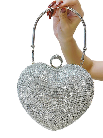 Silver Heart Rhinestone Party Tote Bag - vintage fashion, retro style