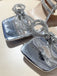 Silver Rhinestone Ankle Strap Heels - vintage shoes, retro heels