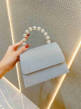 Silver Vintage Rhinestone Glitter Faux Pearl Handbag - vintage fashion, retro style, classic elegance for vintage lovers