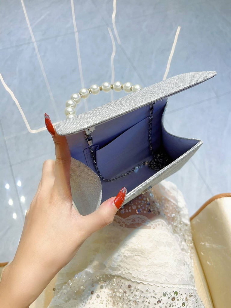 Silver Vintage Rhinestone Glitter Faux Pearl Handbag: beautiful vintage fashion, retro style, classic elegance with timeless appeal