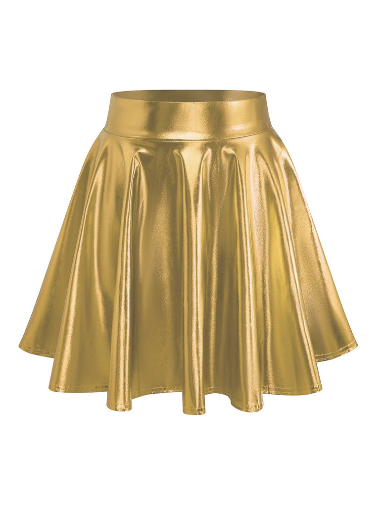 2PCS Metallic 1970 Disco Off-Shoulder Top & Pleated Skirt - vintage skirt, retro style