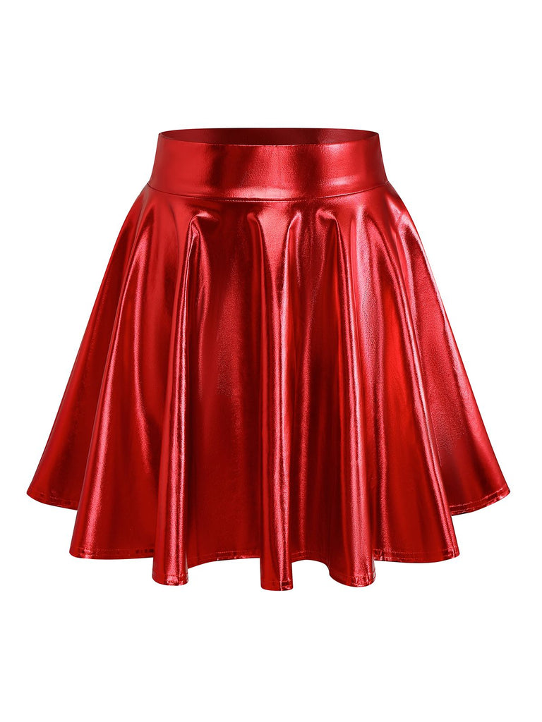 2PCS Metallic 1970 Disco Off-Shoulder Top & Pleated Skirt - vintage skirt, retro style