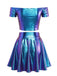 2PCS Metallic 1970 Disco Off-Shoulder Top & Pleated Skirt - vintage skirt, retro style