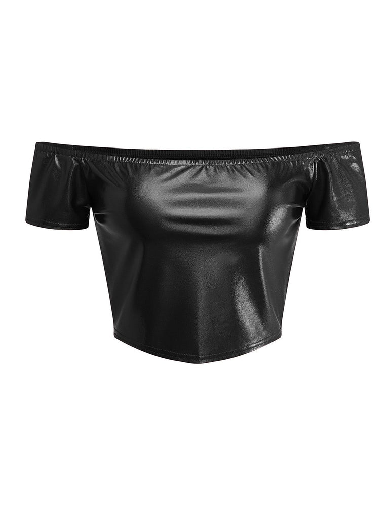 2PCS Metallic 1970 Disco Off-Shoulder Top & Pleated Skirt - vintage skirt, retro style