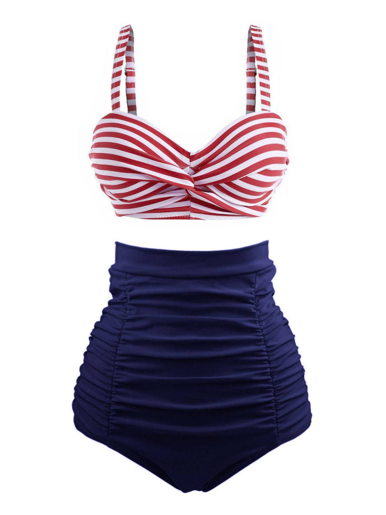 1940s Striped Colorblock Vintage Bikini Set: timeless style reimagined