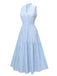 Sky Blue 1940s Stripes Stand Collar Dress, vintage dress, retro fashion - perfect for women who love vintage and retro fashion