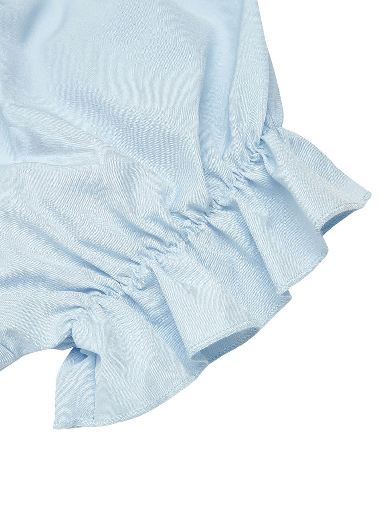 Sky Blue 1950s Solid Puff Sleeves Tops - vintage fashion, retro style