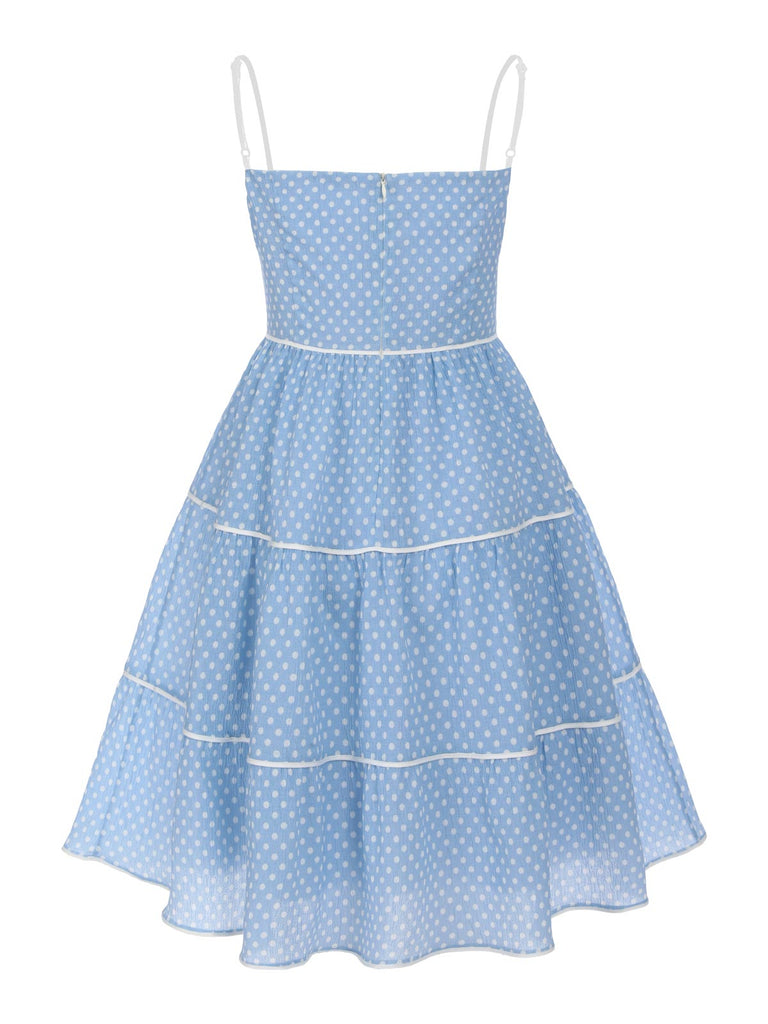 Sky Blue 1950s Strap Polka Dot Swing Dress: timeless style reimagined