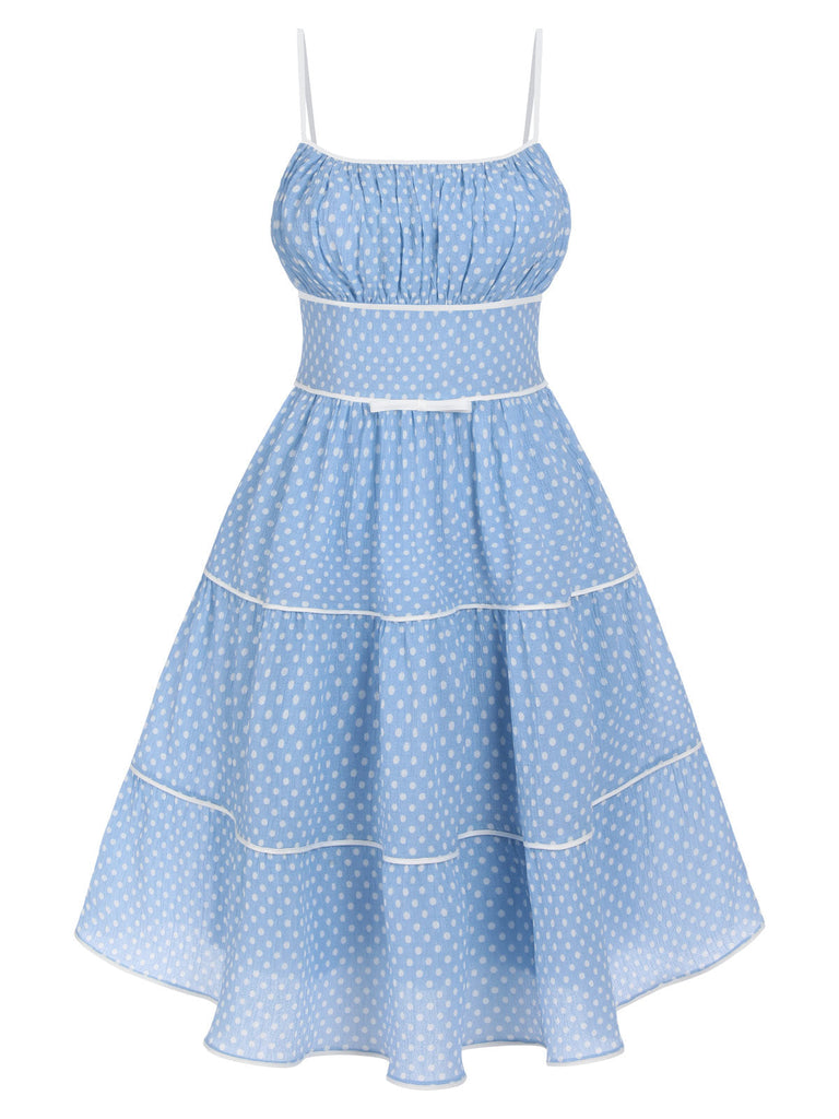 Sky Blue 1950s Strap Polka Dot Swing Dress: where 1950s romance meets her modern spirit