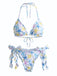Sky Blue 1960s Starfish Print Halter Bow Tie Bikini Set - vintage swimsuit, pin-up swimwear for vintage lovers