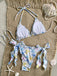 Sky Blue 1960s Starfish Print Halter Bow Tie Bikini Set - vintage swimsuit, pin-up swimwear for vintage lovers