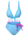 Sky Blue 1960s Striped Lace-Up Bow Bikini Set, vintage swimsuit, pin-up swimwear - perfect for women who love vintage and retro fashion