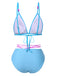 Sky Blue 1960s Striped Lace-Up Bow Bikini Set, vintage swimsuit, pin-up swimwear - perfect for women who love vintage and retro fashion