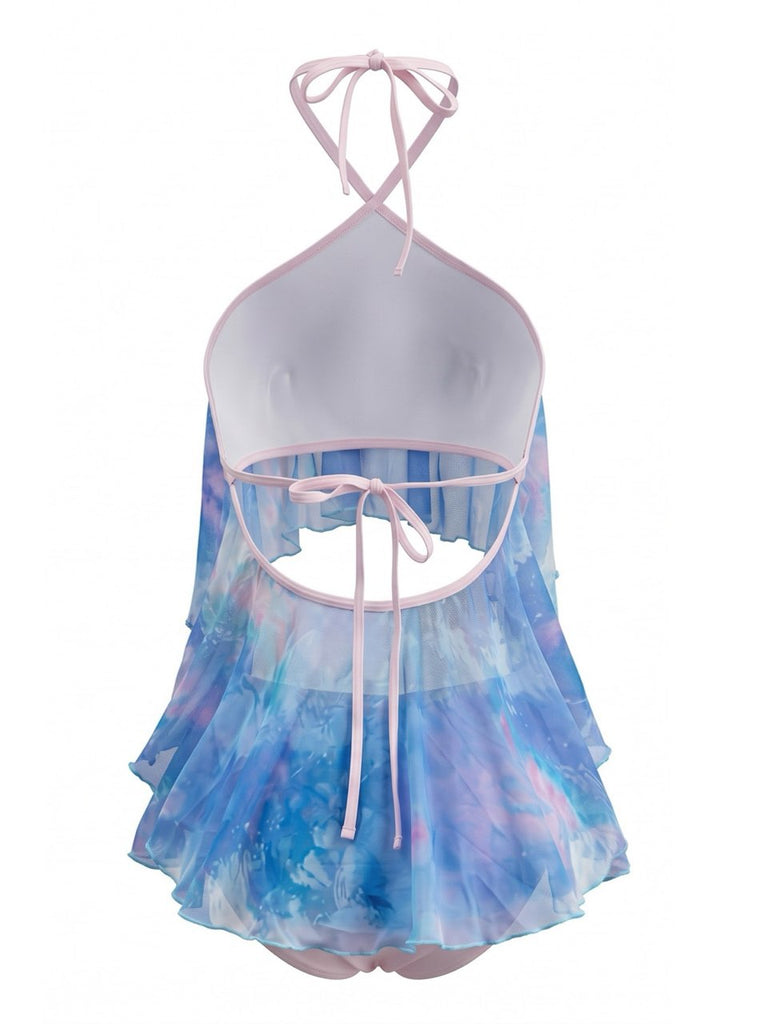 Sky Blue 1980s Halter Tankini Set, vintage fashion, retro style - perfect for women who love vintage and retro fashion