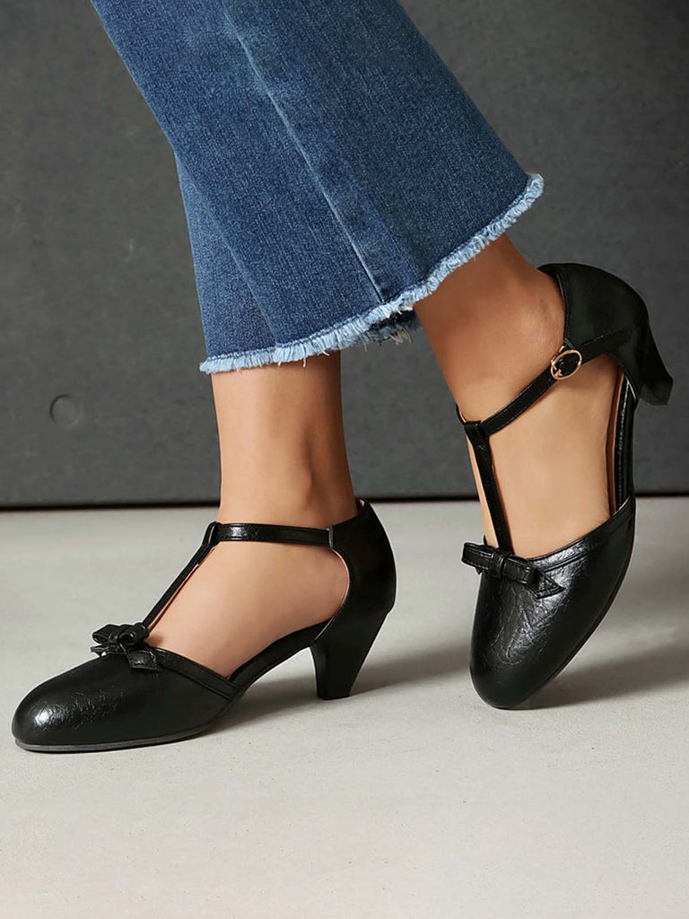 Solid Bow Ankle Strap Mary Jane Heels, vintage shoes, retro heels - perfect for women who love vintage and retro fashion