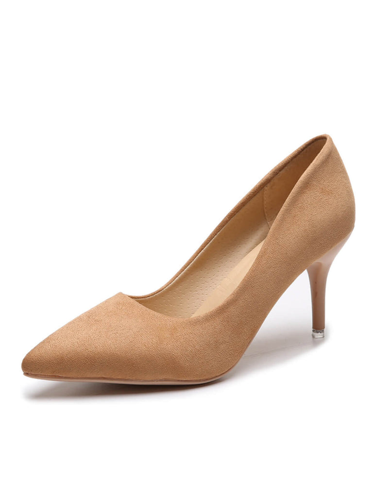 Solid Color Suede Thin Heels Pumps — vintage elegance for the modern woman