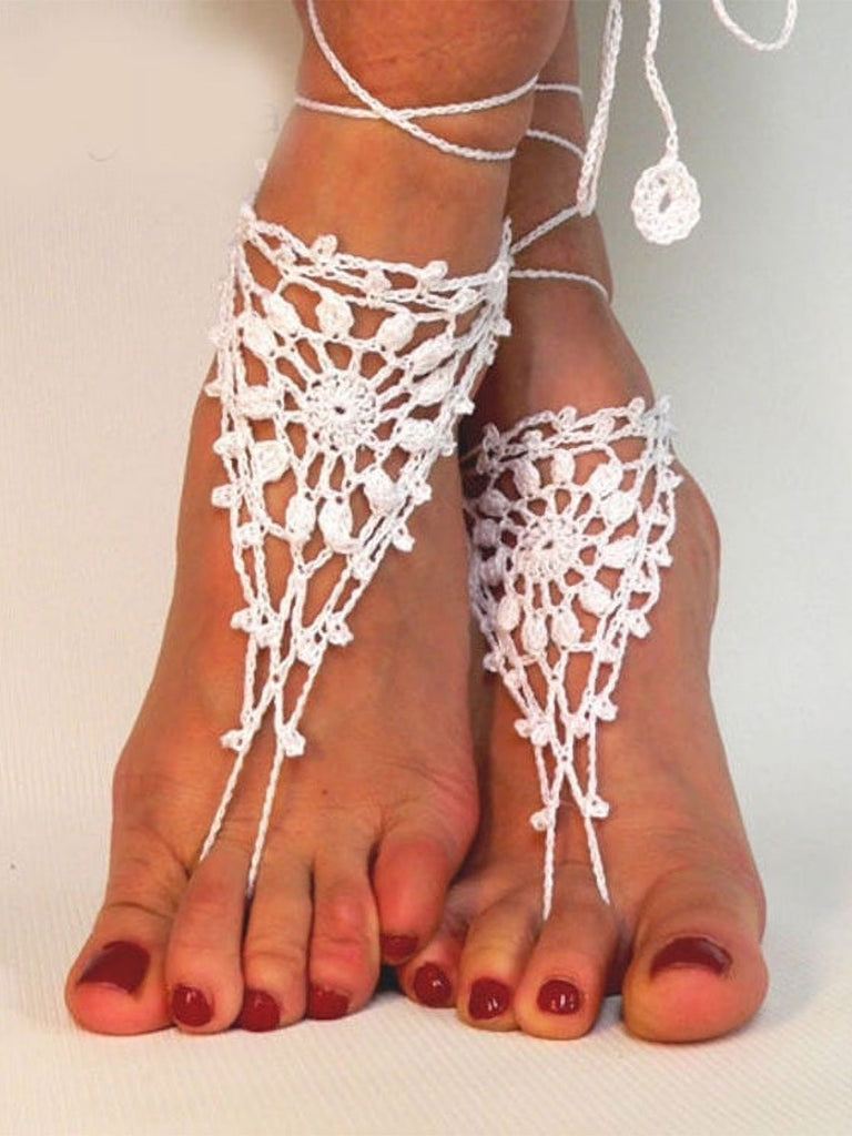 Solid Crochet Ankle Wrap Sandals - vintage fashion, retro style