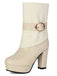 Solid PU Leather Ribbed Knit Patchwork High Heels - vintage shoes, retro heels