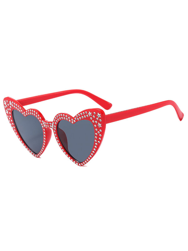 Solid Rhinestone Heart Frame Sunglasses, vintage fashion, retro style - perfect for women who love vintage and retro fashion