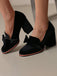 Solid Velvet Bow Detail Block Heel Shoes - vintage shoes, retro heels
