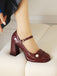 Square Toe PU Leather Pearl Chunky Heels - vintage shoes, retro heels