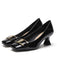 She finds her vintage story in this Square Toe Patent High Heels Shoes