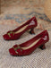 She finds her vintage story in this Square Toe Patent High Heels Shoes