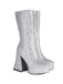 She finds her vintage story in this Square Toe Sequined Chunky Heel Mid-Calf Boots