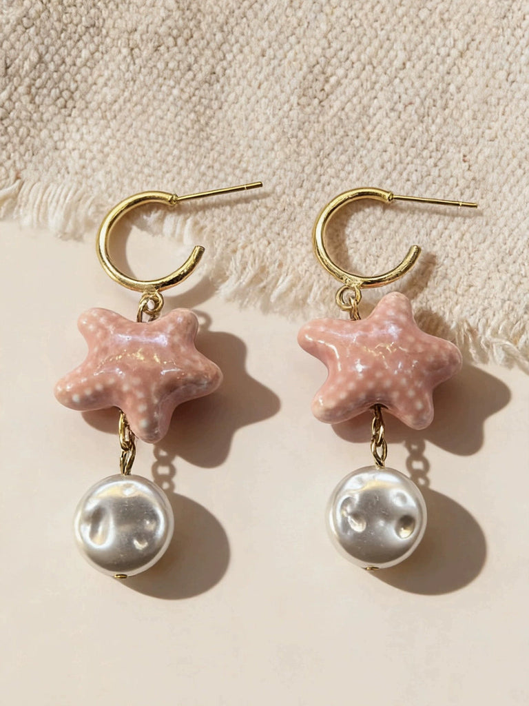 Star Ceramic Pearl Earrings, vintage fashion, retro style - perfect for women who love vintage and retro fashion
