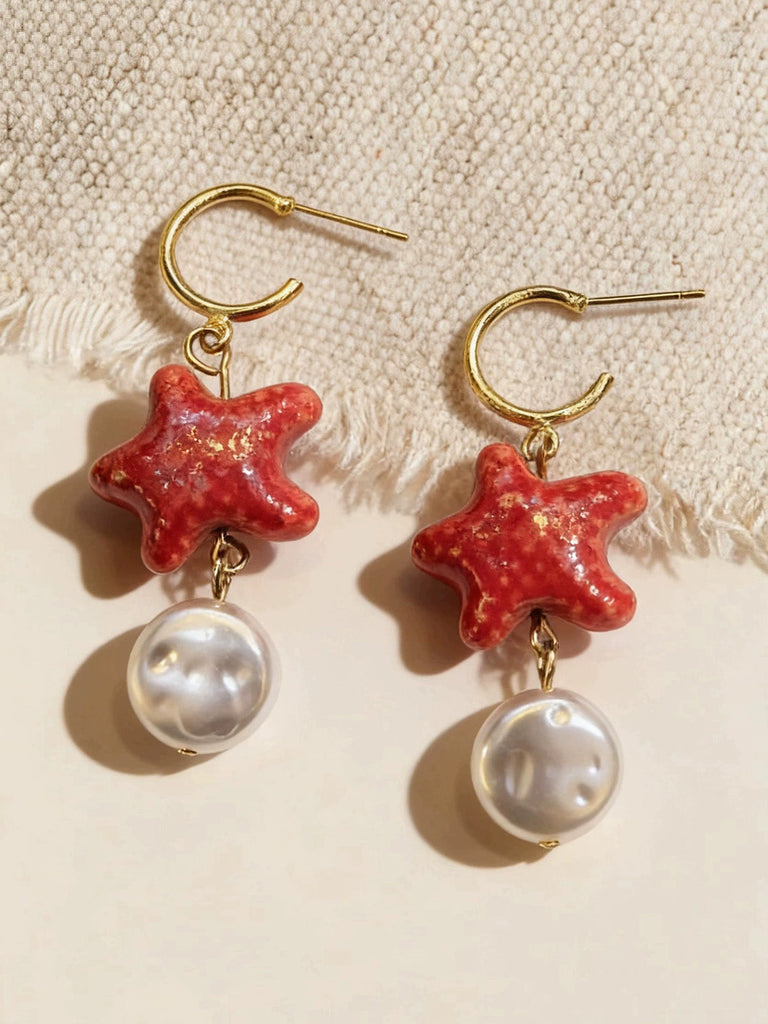 Star Ceramic Pearl Earrings, vintage fashion, retro style - perfect for women who love vintage and retro fashion