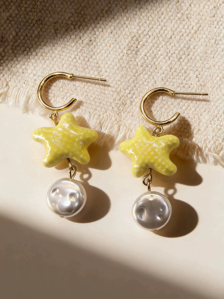 Star Ceramic Pearl Earrings, vintage fashion, retro style - perfect for women who love vintage and retro fashion