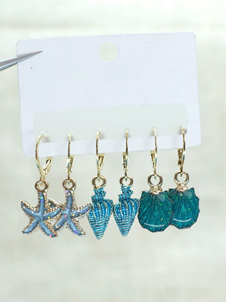 Starfish Shell Ocean Vintage Drop Earrings - vintage jewelry, Art Deco for vintage lovers