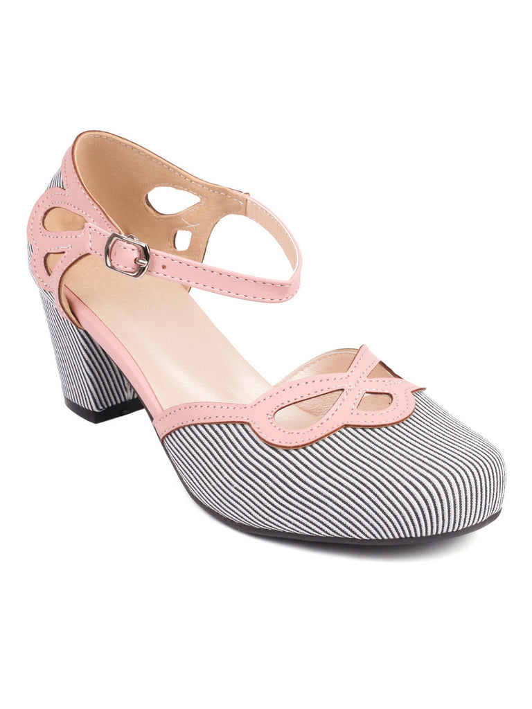 Stripe & Polka Dots Buckled High Heel Shoes — vintage elegance for the modern woman