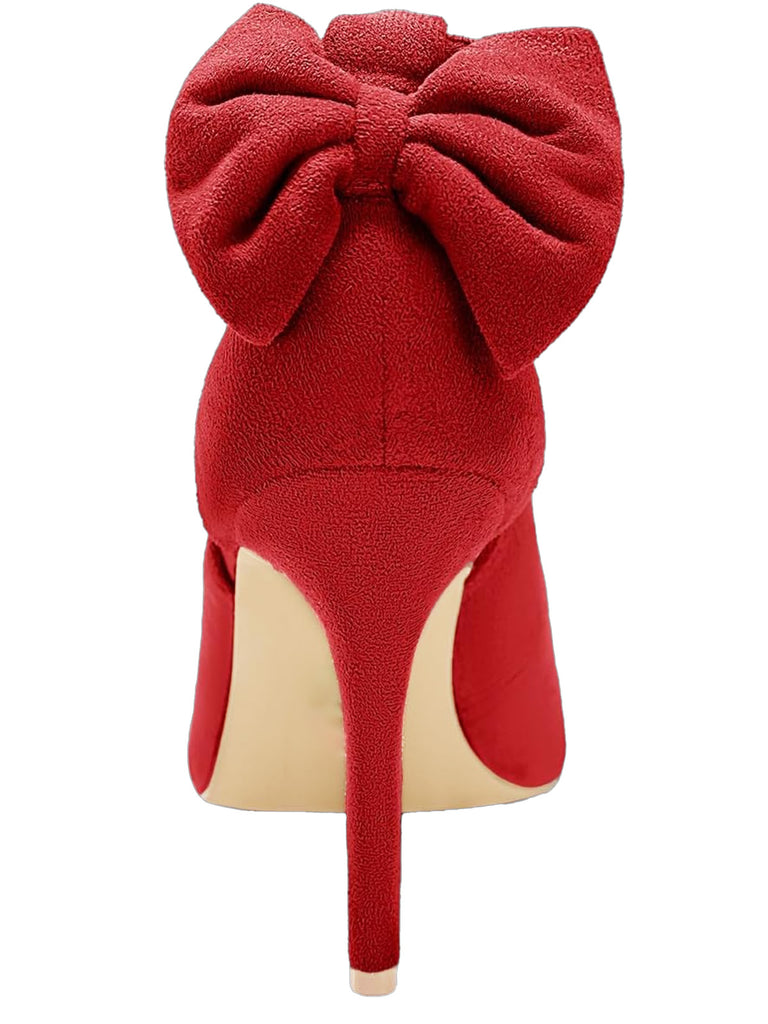 Suede Bow Ankle Strap Pointed Toe High Heel Shoes - vintage shoes, retro heels